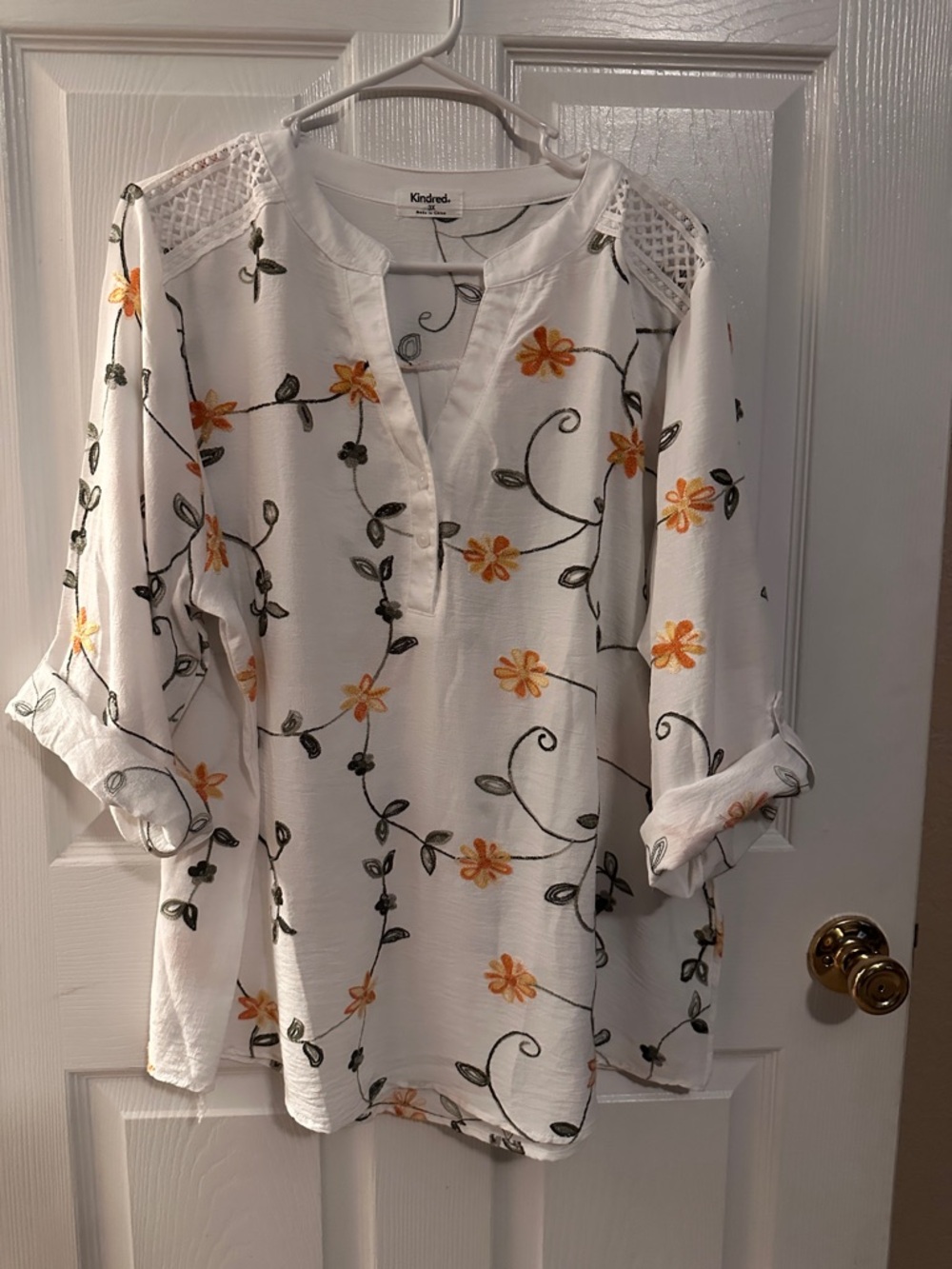 Kindred White Floral Embroidered V-Neck Tunic